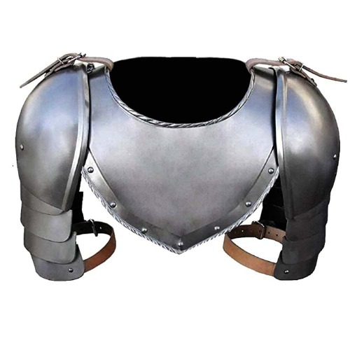 AnNafi® Medieval Iron Gorget Spaulders Arm Shoulder Set | Viking Crusader Pauldrons Warrior Armor Steel Handmade Neck Protector | SCA LARP Knight Metal Shoulder Guard Vembrace Pair Silver Adult