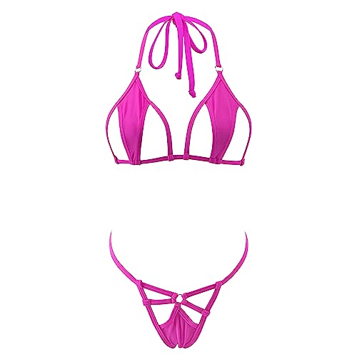 SHERRYLO Micro Bikini Extreme Exotic Bathing Suit G String Thong Bottom Sexy Slutty Mini Bikinis Two Piece Swimsuit for Women - 1690-fuchsia - One Size