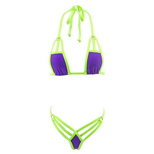 SHERRYLO Extreme Micro Bikini G String Thong Slutty Mini Bathing Suit Sexy Exotic Mini Swimsuit for Women Tanning Bikinis Set - One Size - Purple Green