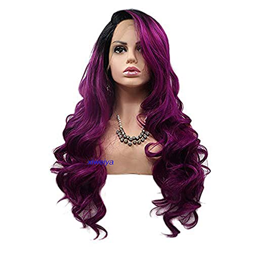 xiweiya 13 * 3 Lace Front Wigs Long Ombre Purple Wigs with Dark Roots Side Part Purple Synthetic Lace Front Wigs for Women 26 Inch Heat Resitant Wig High Density Wig - Purple
