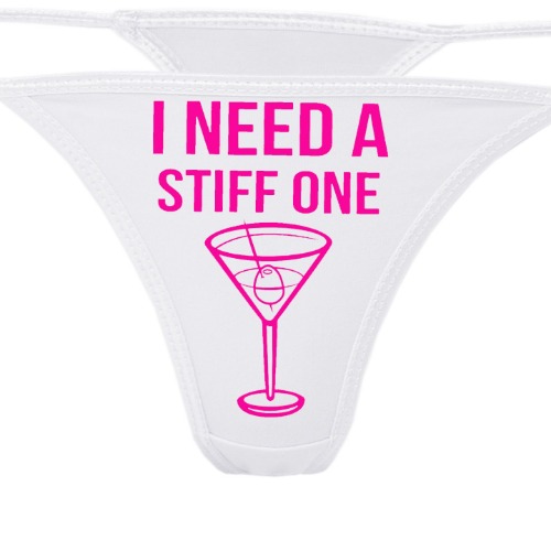 Knaughty Knickers - I Need A Stiff One White Thong - Fun Flirty Underwear - Panty Game Bachelorette Bridal Lingerie Shower - Large Hot Pink