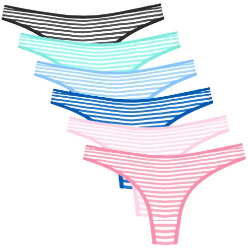 ANZERMIX Women's Breathable Cotton Thong Panties Pack of 6 - X-Large Stripe a