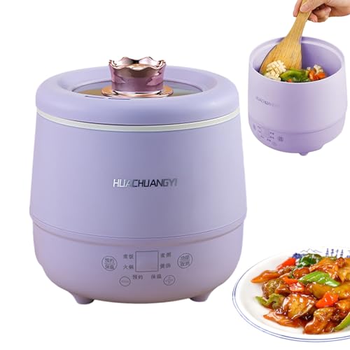 Rice Cooker, 1.8l Non stick Pot Single Serve Steamer, Mini Rice Maker with Keep Warm Function, Portable 1-2 People Automated Rice Cooker, Lightweight Rice Steamer for Grains, Oatmeal, Stews, Soups - Purple-ceramic glaze