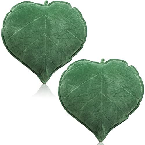 Yookeer 2 Pieces Rustic 3D Leaf Shaped Throw Pillows, Dark Green, 20 x 20 Inch, Polypropylene Filled, Cushion for Sofa, Chair, Bed, Office - Dark Green