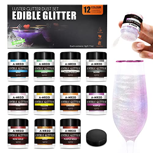 Edible Glitter, Edible Luster Dust -100% Food Grade Brew Glitter for Drinks & Food & Cake No Taste or Texture, Vegan Allergen-Free (Multi-colour set, Set of 12 colours) - Multi-colour set - Set of 12 colours