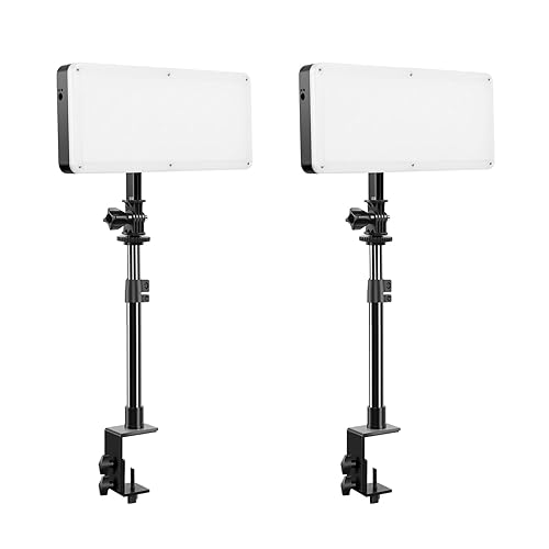 GVM LED Camera Light, 2 Packs Photography Lighting with C-clamp Stand&Hot Shoe CRI97+ 3200K-5600K Dimmable Bi-Color LED Video Light, Camera Lighting for Studio Portraits Vlogging Gaming Interview - S20W-2