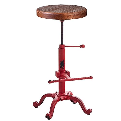 Topower Industrial Retro Vintage Farm Wooden Tractor Stool Kitchen Swivel Height Adjustable bar Stool (Antique Red) - Antique Red