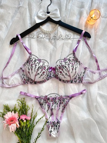 Fairy Lingerie Transparent Lace Intimates Set - Purple / S