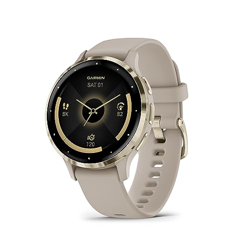 Garmin Venu 3S Soft Gold Stainless Steel Bezel 1.2-Inch AMOLED Touchscreen Display Smart Watch with 41mm French Gray Case and Silicone Band - 41 MM - French Gray