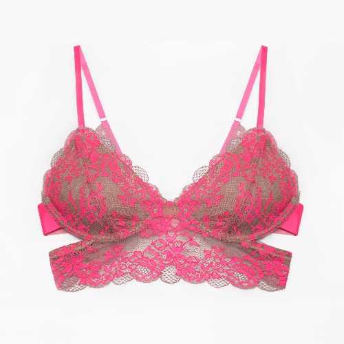 Wild Lace Long Line Bra - L 36C/34D / Neon Pink