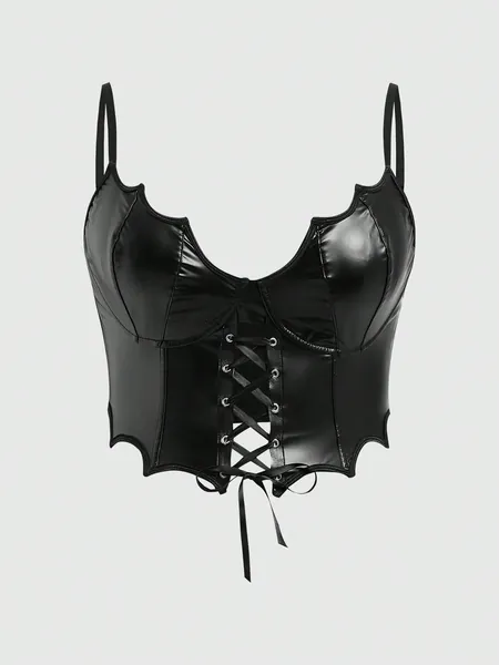 ROMWE Grunge Punk Plus Size Women's Dark Punk Style Underwire Detail Strappy Bustier Top