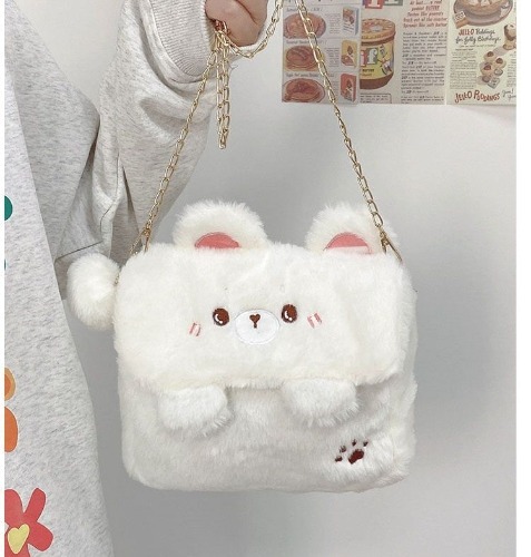 Baby Bear Fur Handbag - White