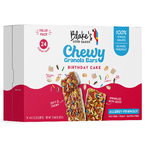 Blake’s Seed Based Chewy Granola Bars — Birthday Cake (24 Count), Vegan, Gluten Free, Nut Free & Dairy Free, Healthy Snacks for Kids or Adults, School Safe, Low Calorie Soy Free Snack - Birthday Cake 24 Count