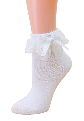SRYL Women Ankle Socks,Lace Ruffle Frilly Comfortable Princess Socks Lace Socks - 5-8 - 1 Pairs-white