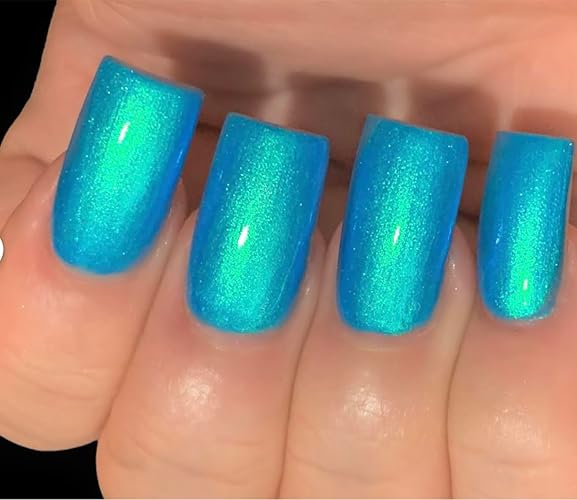 Polish Me Silly Atomic Aqua Glow - Neon Blue Green NEON Glow Pop Collection Multi-Color Shifting: Mylar Oil Slick Nail Polish - 0.5 Fl Oz (Pack of 1) - Atomic Aqua Glow