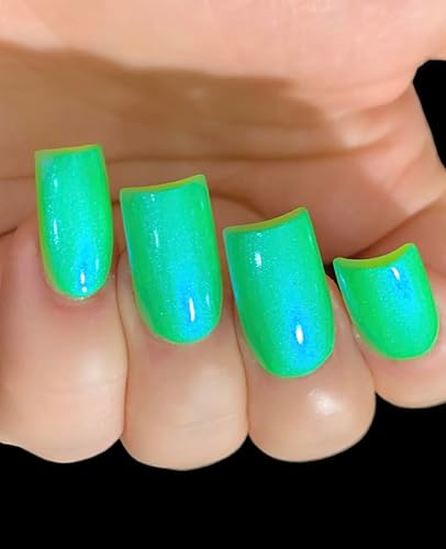 Polish Me Silly Slimey Glow - Neon Green Blue NEON Glow Pop Collection Multi Color Shifting: Mylar Oil Slick Indie Nail Polish - 0.5 Fl Oz (Pack of 1) - Slimey Glow