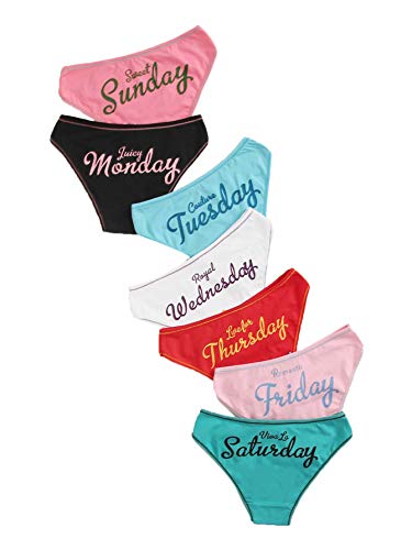 Verdusa Women's Cartoon Print Brief Soft Bikini Panties Underwear Set - Large - 00-7pcs/Muticolored