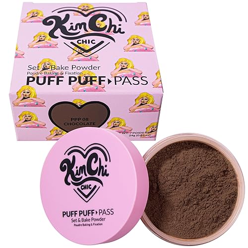 Kimchi Chic Beauty Puff Puff Pass Set and Bake Powder, Loose Face Powder with Extra Fluffy Setting Powder Puff, Soft Brown Face Makeup for Uneven Skin Tone, 08 Chocolate - Chocolate