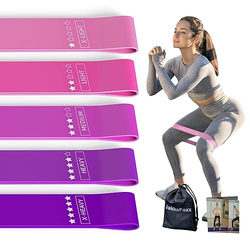 Resistance Loop Exercise Bands, Resistance Bands Exercise Bands for Home Fitness, Stretching, Strength Training, Physical Therapy,Elastic Workout Bands for Women Men Kids, Set of 5 - Pink
