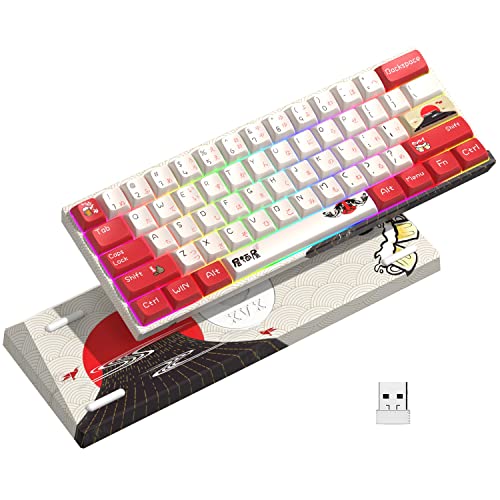 HITIME XVX M61 60% Mechanical Keyboard Wireless, Ultra-Compact 2.4G Rechargeable Gaming Keyboard, RGB Backlit Ergonomic Keyboard for Windows Mac PC Gamers(Izakaya Theme, Gateron Red Switch) - Izakaya, Gateron Red Switch