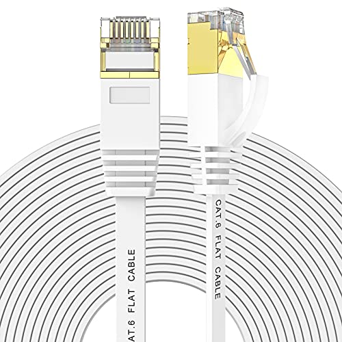 Ercielook Ethernet Cable 200 ft High Speed, Cat 6 Flat Internet Cable with rj45 connectors, Long LAN Cable with Clips & Straps - White 60 M - 200 FT - White