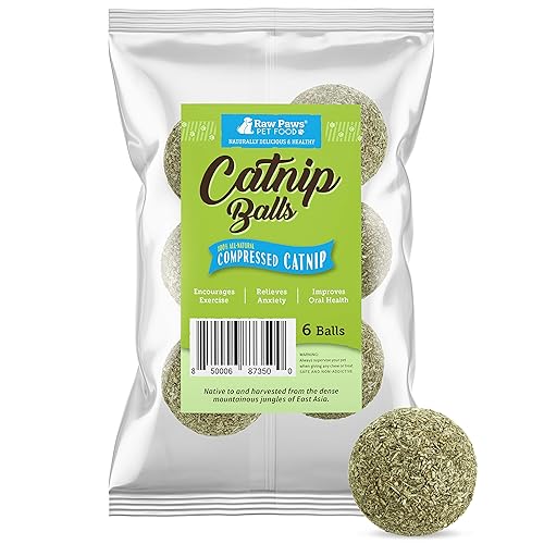 Raw Paws Catnip Balls, 6 ct - Interactive Cat Toy for Indoor Cats - Cat Ball Toy - Kitten Toys - Cat Nip Ball Cat Toy - Cat Lick Ball - Cat Nip Cat Toys - Natural Catnip Ball for Cats of All Breeds
