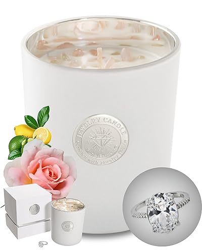 FunkyFrankie® Jewelry Candle with Ring Inside: Size 6 - Patented Luxury Scented Candle | 10oz Candle for Women | Jewelry Candle for Women | White Candle with Jewelry Inside | Jackpot Surprise Taylor