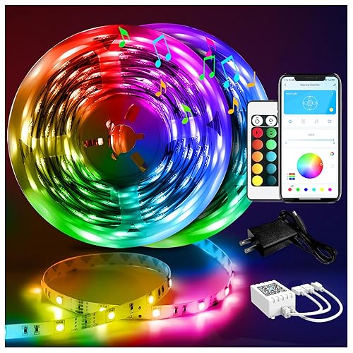 DAYBETTER Led Strip Lights 100 ft Smart with App Remote Control, 5050 RGB for Bedroom, Living Room, Home Decoration, Music Sync Color Changing for Room Party(2 Rolls of 50 ft) - Multicolor - 100FT