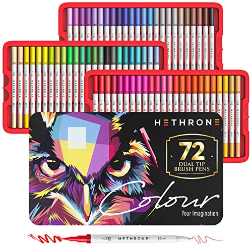 Hethrone Colouring Pens for Adults - Felt Dual Tip Brush Pens Fineliner Pens 72 Colors - White