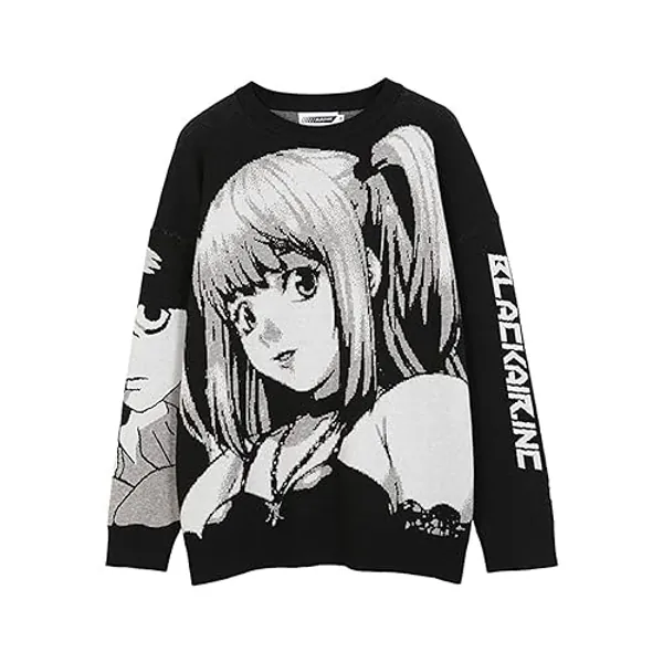 YGZZHK Y2k pullover Death Note Misa Strick pullover Herren Damen Anime merch Kleidung cosplay gestrickter Top Oversize Streetwear Stricken Sweater (Color : Schwarz, Size : M)