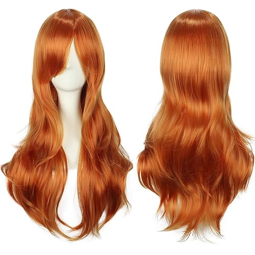 Colorfulpanda Perücke Orange Damen 70cm Lang gewellte Synthetische Haar Perücken für Frauen mädchen Cosplay Kostümparty Halloween Wig Ingwer - Ingwer