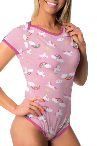 Littletude ABDL Onesie Pink Unicorn Rainbow. - Medium