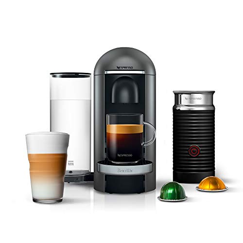 Nespresso VertuoPlus Deluxe Coffee and Espresso Machine by Breville with Milk Frother, Titan - Titan - Machine + Aeroccino