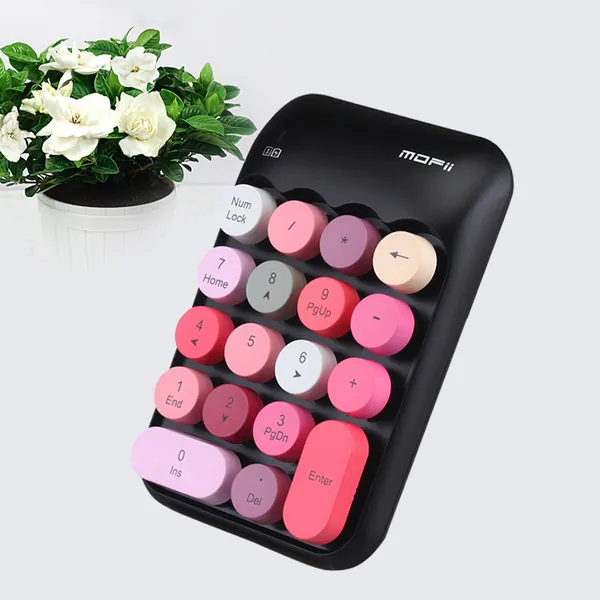 Pastel Cute Wireless Numeric Keypad USB Mini Number Keyboard Kawaii Desk Decor - Black