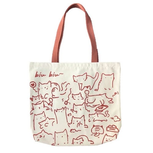 Cat Canvas Tote Bag, Large Cute Tote Bag for Women with Zip, Cotton Reusable Shopping Bag with Pocket, Shopper Bag Cat Lovers Gift - Natural