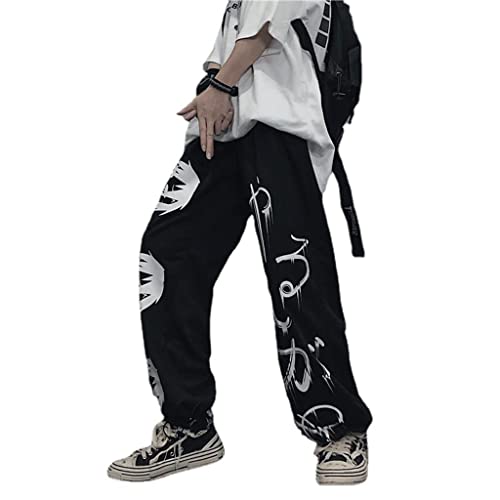 Cyuang Japanische Anime Print Sweatpants Frauen Vintage Streetwear Übergröße Wide Beinhose Joggen Lässige Hose Weibliche Mall - XXL - Schwarz