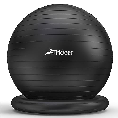 Trideer Ball Chair Yoga Ball Chair Exercise Ball Chair with Base for Home Office Desk, Stability Ball & Balance Ball Seat to Relieve Back Pain, Home Gym Workout Ball for Abs, Pregnancy Ball with Pump - XL(27-30ines/68-75cm) - Black