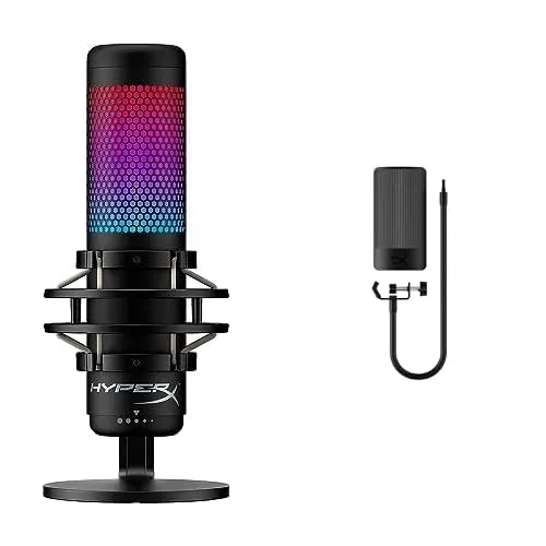 Bundle of HyperX QuadCast S – RGB USB Condenser Microphone for PC, PS4, PS5 and Mac, Anti-Vibration Shock Mount, 4 Polar Patterns, Pop Filter, Gain Control + HyperX Shield Microphone Pop Filter - Black - QuadCast S - Shield