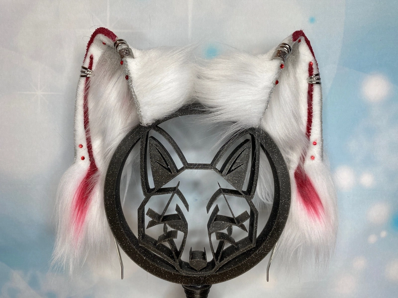 Okami Amaterasu Wolf Ears Wolf Cosplay Ears Ears Accessories Faux Fur MTO Petplay Furry Streamer Animal Ears Plush Ears kawaii Convention