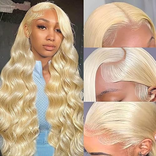 LONELY DUST 613 Lace Front Wig Human Hair 28 Inch 180% Density 13x6 HD Transparent Body Wave Blonde Lace Front Wigs Human Hair Blonde Lace Frontal Human Hair Glueless Wig - 28 Inch - 13X6 613