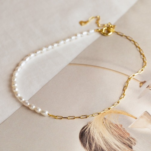 Pearl & Paperclip Chain Necklace | 18K Gold