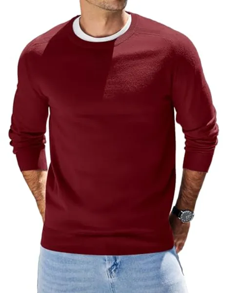 COOFANDY Mens Sweater Crewneck Pullover Long Sleeve Lightweight Sweater Plain Knit Silm Fit