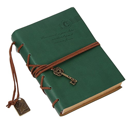 Kingdommax Vintage Key Leather Cover Loose Leaf Blank Notebook Journal Diary Gift (Dark Green)