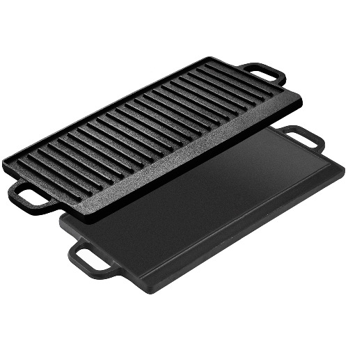 Velaze Gjutjärnspanna, Induktionsgrillpanna, Rektangulär Matlagningssats, Perfekt för Biff och Grillkött, Icke Giftigt - 50cm x 23cm