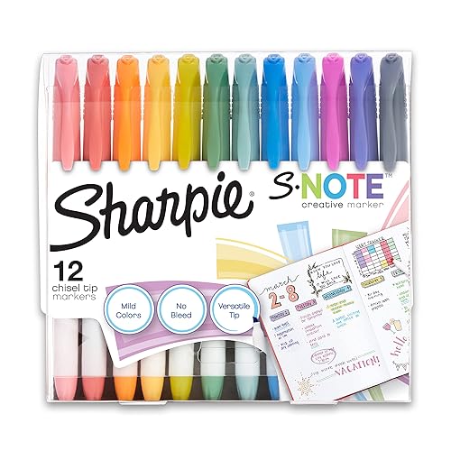 SHARPIE S-Note Creative Markers, Pastel Highlighters, Art Marker Set, Assorted Colors, Chisel Tip, 12 Count - 12 Count - Markers