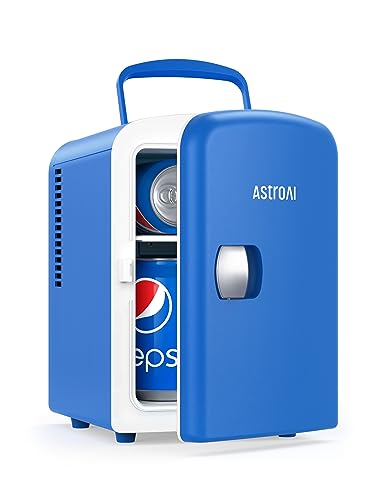 AstroAI Mini Fridge, 4 Liter/6 Can AC/DC Portable Thermoelectric Cooler and Warmer Refrigerators for Father's Day Gift, Skincare, Beverage, Food, Home, Office and Car, ETL Listed (Blue) - Blue