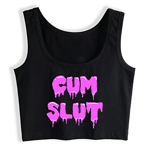 Cum Slut Funny Kinky BDSM Sissy Lover Crop Top Sleeveless - XX-Large - Black