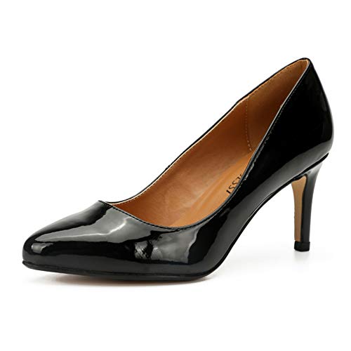 Unisex Men's Women's Classic Mid Kitten Heel Pumps - 15 Women/13.5 Men - Patent Black