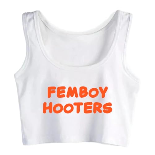 Femboy Hooters Femel Crop Top Shirt Sexy Vest - Large - White