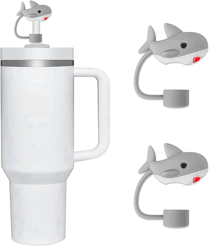 2Pcs Shark Straw Cap Straw Cover for Stanley 40&30 Oz Cup, 10mm Silicone Straw Covers Cap for Stanley Cup Accessories, Cute Topper, Stopper for Reusable Straws Tip Lids